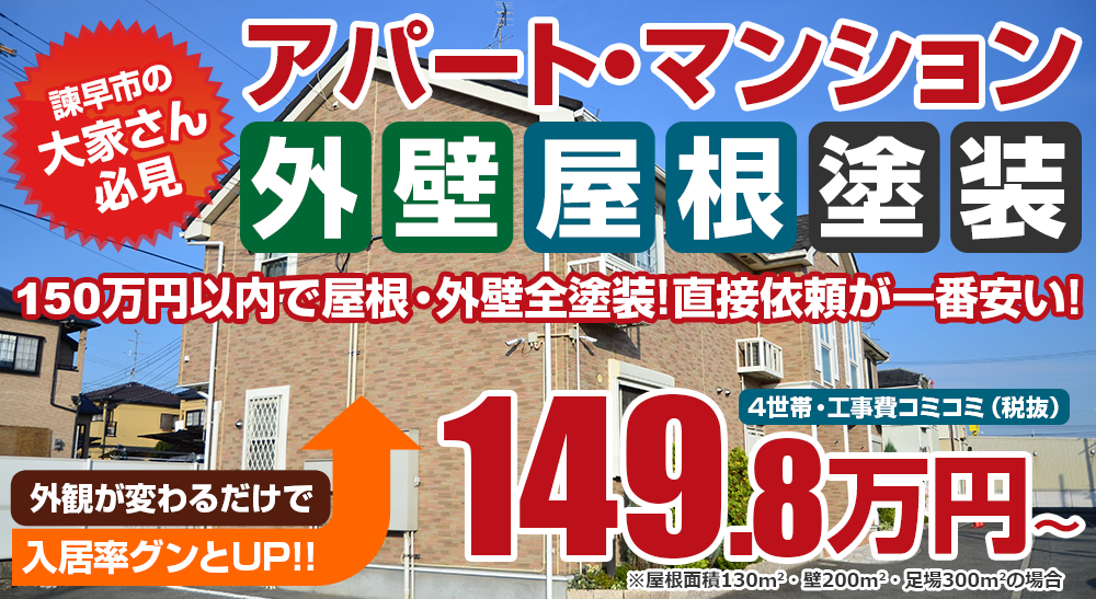 アパート・マンション外壁屋根塗装 シリコン塗装4戸の場合149.8万円